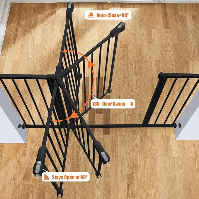 keny 29"-42.5" Baby Gate for Stairs, Auto Close Safety Dog Gate, Pressure Mounted Easy Walk Through Pet Gate for Doorways, Durable Stair Gate, 30" Tall, Black