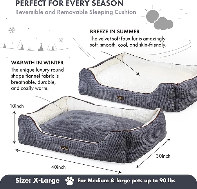 GrandTies Fluffy Dog Beds for Small Medium Large Dogs & Cats, Machine Washable Dog Bed, Rectangle Breathable Soft Calming Sleeping Warming Pet Beds with Waterproof & Non-Slip Bottom (XL 40" Moonlight)