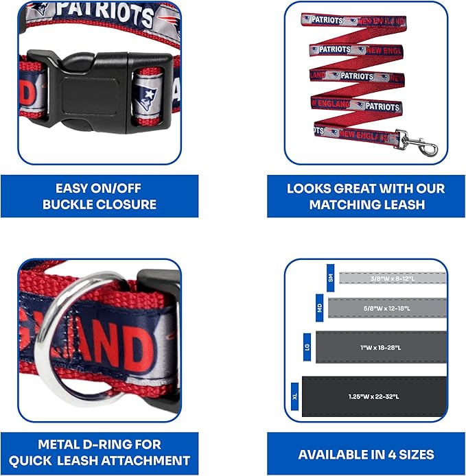 NFL PET Collar New England Patriots Dog Collar, Large Football Team Collar for Dogs & Cats. A Shiny & Colorful Cat Collar & Dog Collar Licensed by The NFL