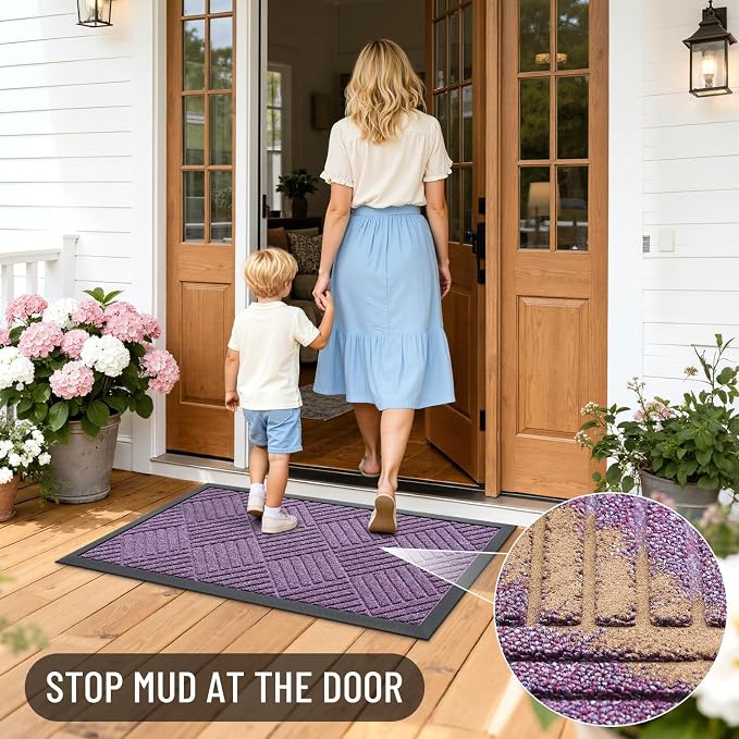 OLANLY Front Door Mat Outside Entrance 35x23, Heavy Duty Sturdy Natural Rubber