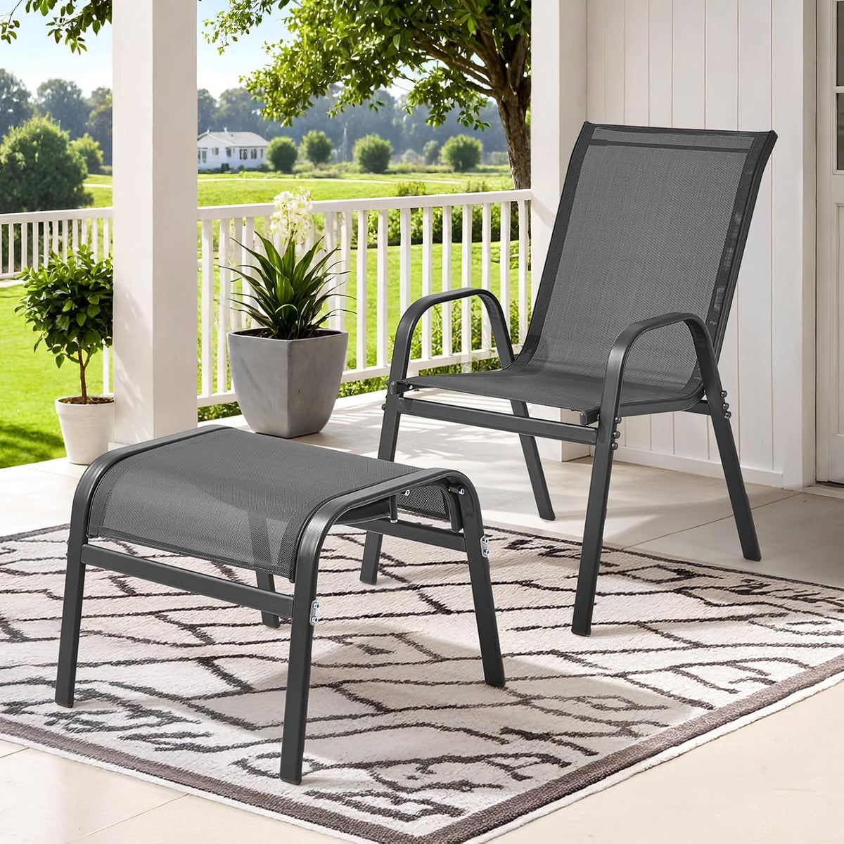 ONBRILL Outdoor Ottoman Set of 2, Oversized Outdoor Foot Rest, Grey