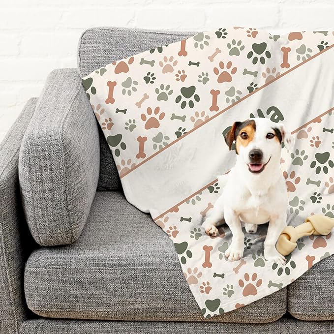 Prints Next Day – Custom 50" x 60" Sherpa Pet Lightweight Blanket Personalized with Pet Lightweight's Name - Paw Pattern - Gift for Dog Owners - Printed in America