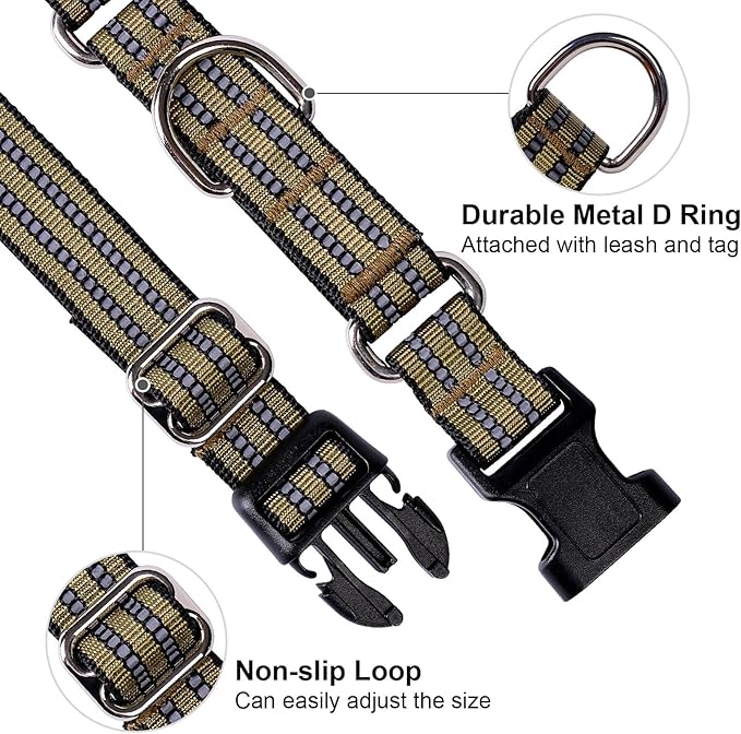 Martingale Dog Collar, Adjustable Nylon Reflective Collar with Buckle No Pull Dog Collar for Small Medium Large Dogs (Army Green M)