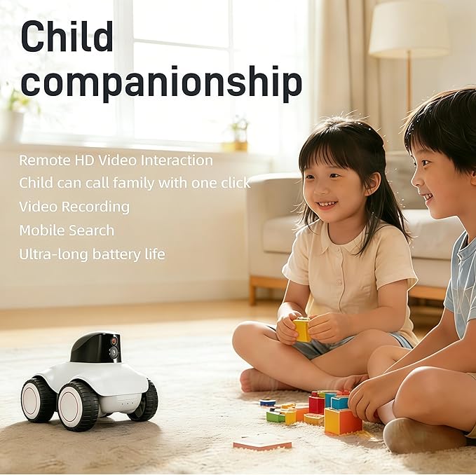 Family Smart Companion Robot,2K HD Pet Camera Robot,Indoor Security Camera Robot,1-Click Interaction,2-Way Voice,Color Night Vision,Motion Detection,Video Recording,Battery-Operated with Phone App