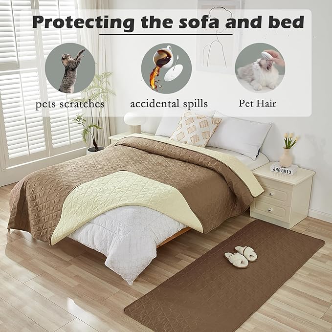 Waterproof Dog Bed Cover Pet Blanket, Soft Pet Couch Covers for Sofa Washable, Bed Couch Sofa Furniture Protector for Puppy Cat Kids (Khaki,130 * 210 CM)