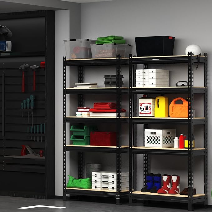 PrimeZone 32" W x 16" D x 63" H Storage Shelves - 3 Pack 5 Tier Adjustable Garage Storage Shelving, Heavy Duty Metal Storage Utility Rack Shelf Unit for Warehouse Pantry Closet Kitchen, Black