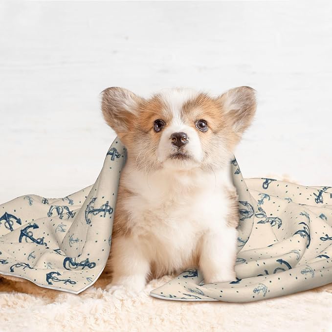 Waterproof Dog Blanket Soft Pet Blanket for Puppy Cat, Fleece Cat Throw Blankets for Furniture Bed Couch Sofa Reversible - Anchors