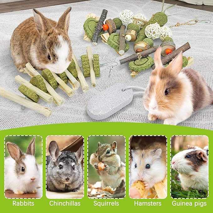 kathson Rabbit Toys for Bunnies Boredom, Rabbit Chew Toys for Teeth Grinding Wooden Bunny Scratching Board Small Animals Play Toy for Chinchilla Guinea Pigs Hamsters Other Rodent Pets
