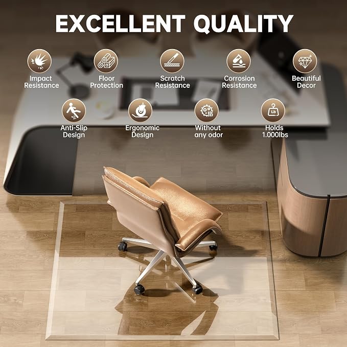 47“ x 40” Beveled Edge Glass Chair Mat