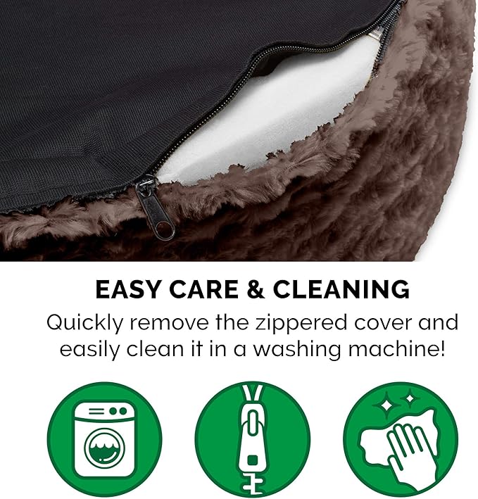 Furhaven Dog Bed for Small Dogs w/Removable Washable Cover & Pillow Cushion Insert, for Dogs Up to 12 lbs - Ultra Plush Faux Fur Oval Lounger - Chocolate, Small (Pack of 3)