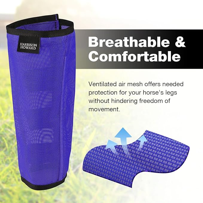 Harrison Howard Loose Fitting Fly Boots UV-Protective Extra Tough Mesh Ventilated Four Fasteners Stay-on Design Protect Horse Legs & Stomp-Reducing Set of 4 Deep Navy Yearling