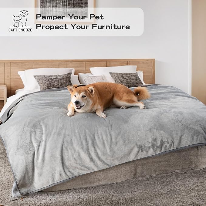 Waterproof Dog Blankets Light Grey Pet Blanket 60"x80", Soft Fluffy Sofa Car Bed Protector, Reversible Leakproof Flannel Washable Dog Blanket for Large Dogs
