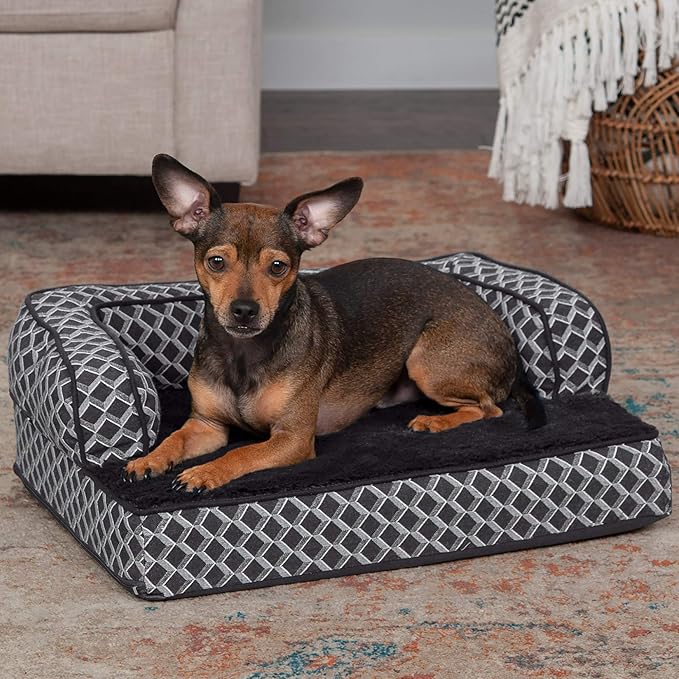 Furhaven Comfy Couch Plush & Décor Sofa-Style Egg Crate Orthopedic Foam Dog Bed - Diamond Gray, Small