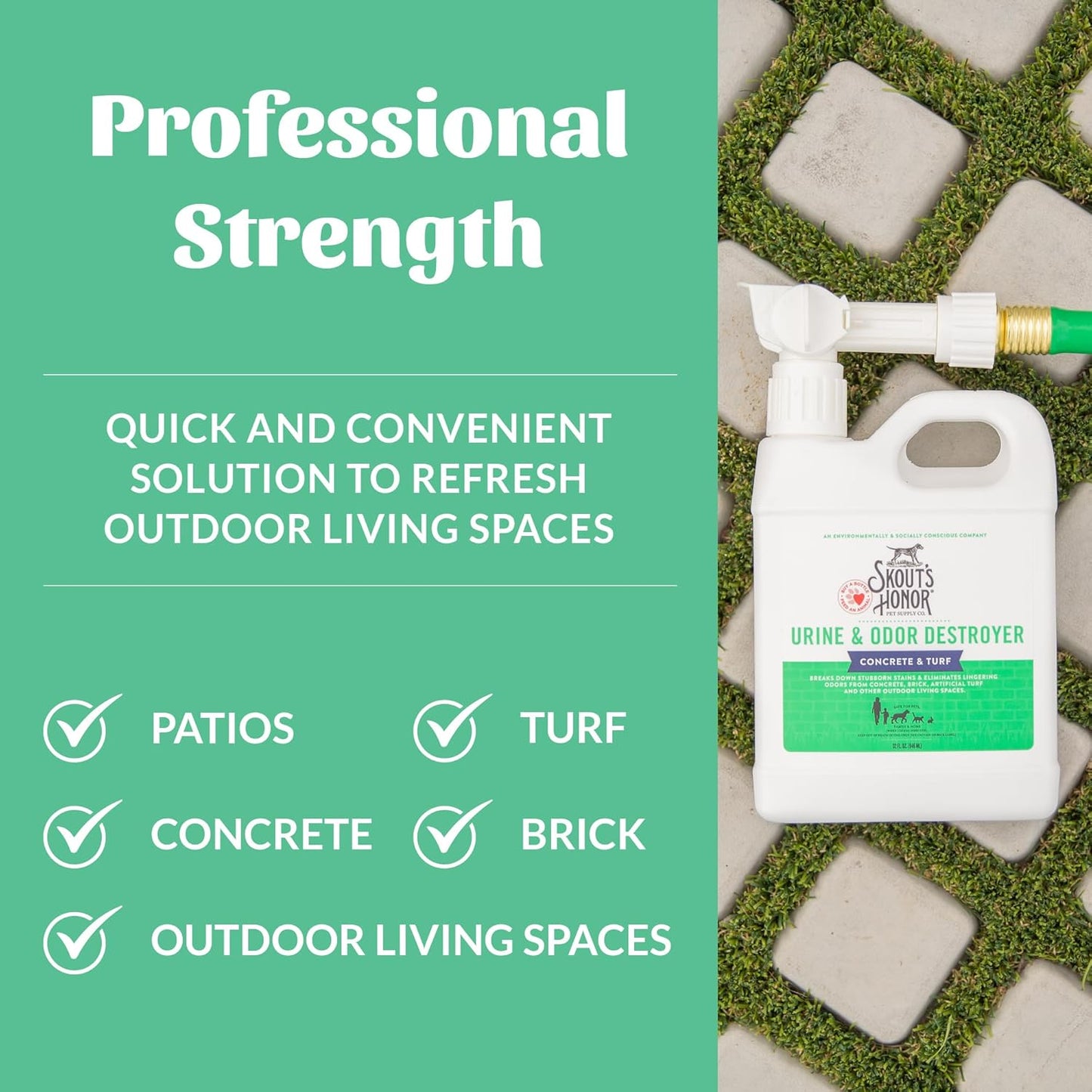 SKOUT'S HONOR Pet Urine & Odor Destroyer Concrete & Turf - Professional Strength, Plant-Powered, Cruelty-Free Urine Eliminator for Concrete, Turf, and Outdoor Living Spaces 32 oz.