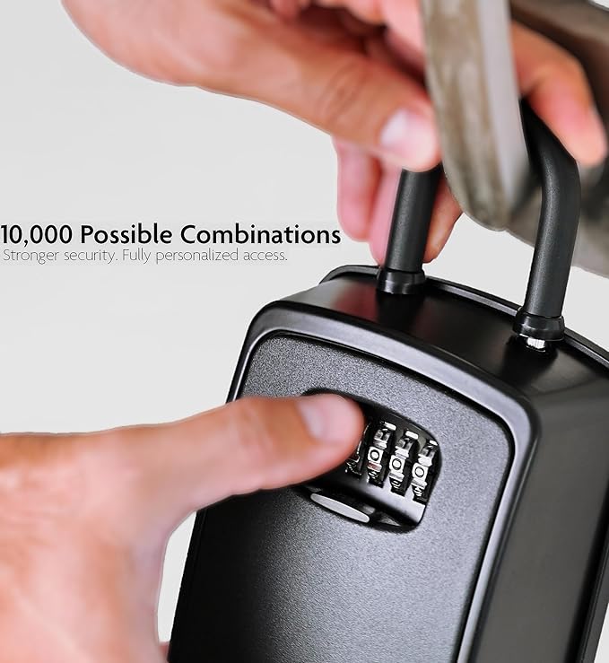 Iron Lock® Key Lock Box Portable with U-Shackle – XXL Waterproof Heavy-Duty Metal Safe with 4-Digit Combination for Spare Keys Outside on Door Knob, Fence or Gate (Black, XXL)