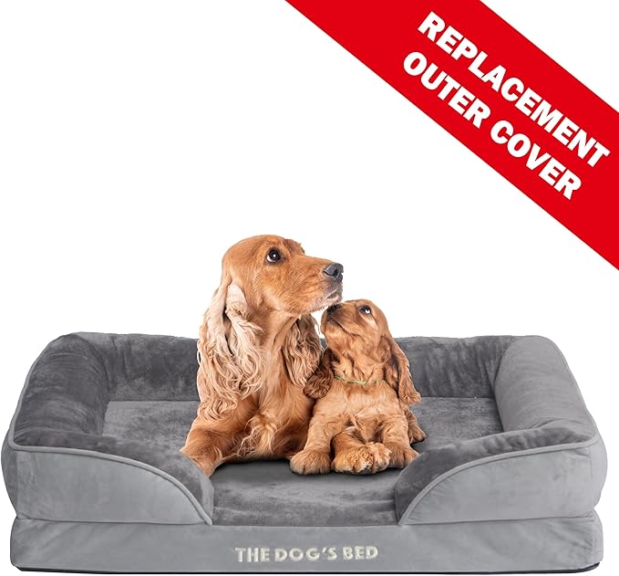 The Dog’s Bed Replacement Outer Cover & Bolster for Standard Foam Beds, Flannel Fabric, Silver Grey, Large