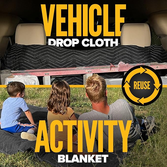 US Cargo Control Moving Blankets Heavy Duty 72"x80" 6-Pack, (65 lbs/doz), Heavy Duty Packing Blankets for Moving Furniture, Shipping, and Storage, Black Quilted Furniture Pads, MBDELUXE Econo Deluxe