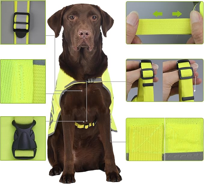 Personalized Yellow Reflective Dog Vest for Small,High Visibility Dog Safety Vest Harness with Removable Bell Keep Safe from Hunting, Training & Cars Accidents