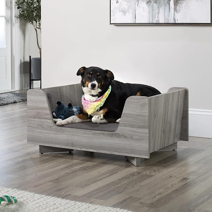 Sauder Milo Dog Bed, Light Walnut Finish
