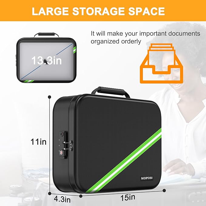 Noiposi Document Organizer with 5200℉ Heat Insulated,Waterproof and Fireproof Document Box with Lock, Home Travel Strong Fireproof Safe Storage Box for Letter Size Important Documents and File