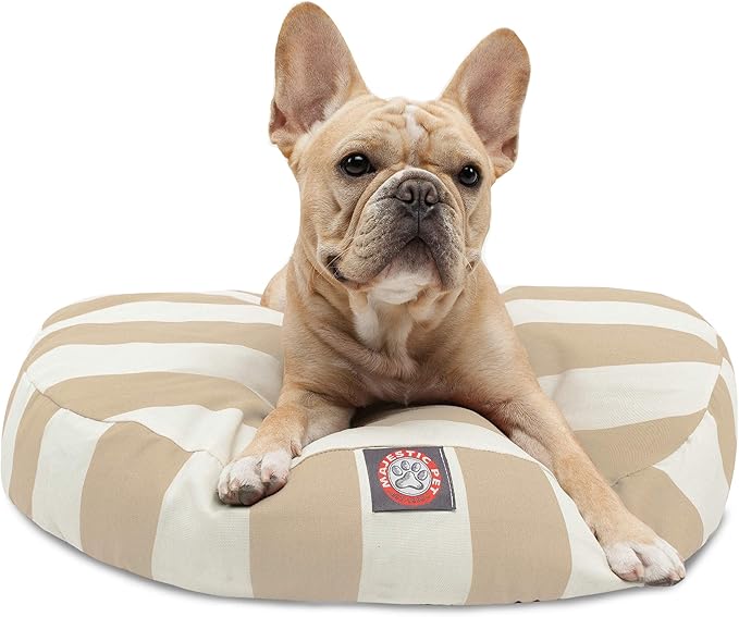 Majestic Pet Indoor Outdoor Vertical Stripe Round Pet Dog Bed with Removable Washable Cover, Sand, Small