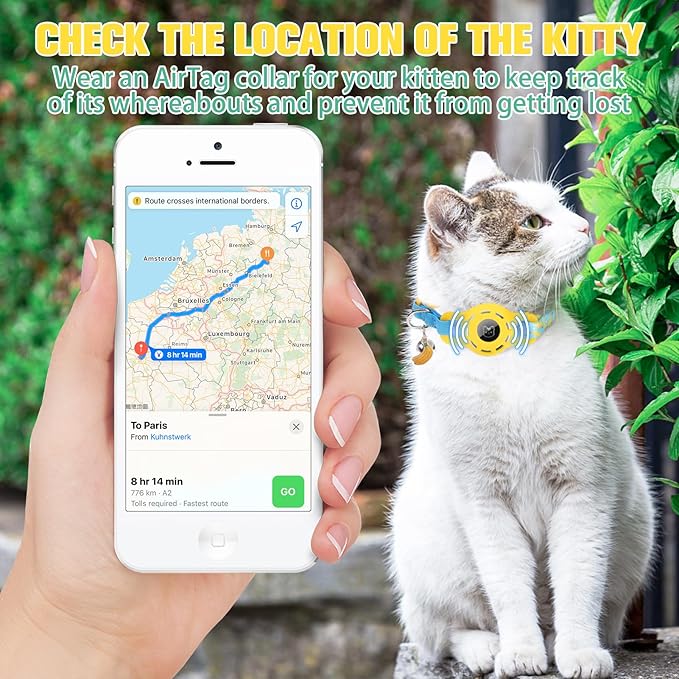 BINGPET AirTag Cat Collar with Bells, Upgraded Safety Elastic Cat Collar with Airtag Cat Collar Holder, Anti-Lost Cat Collars for Girl Boy Cats, Anti-Suffocation Kitty Puppy Collars