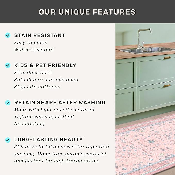 Pink Rugs for Bedroom Girls, 5x7 Washable Area Rug for Living Room Nursery Kids