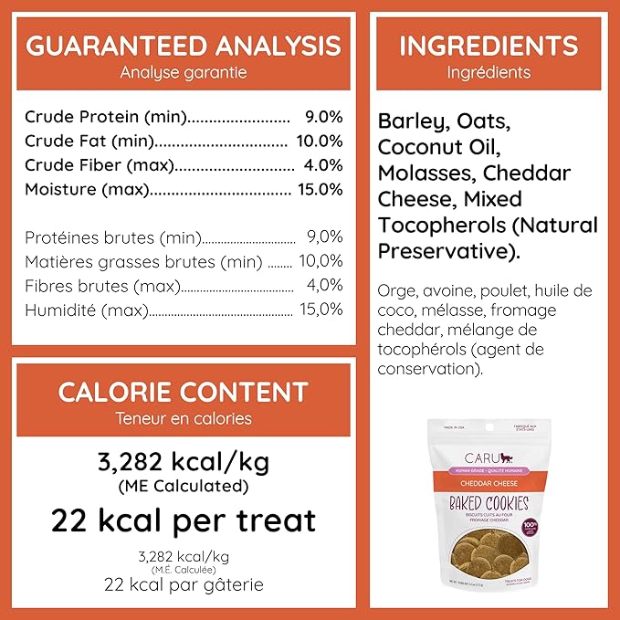 Caru - Cheddar Cheese Baked Cookies - Natural Treats for Dogs - Human Grade Ingredients - Flavorful - Wheat, Corn, Soy & Legume Free - Non-GMO - Made in USA - 4 oz - 1 Pack
