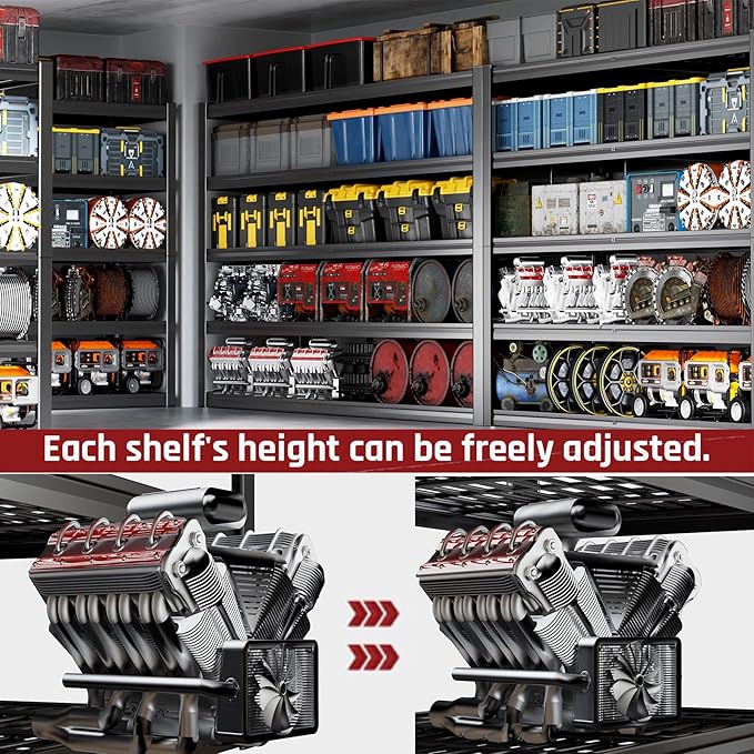 65" W Garage Shelving Heavy Duty, 5 Tier Garage Shelves, 30" D Adjustable Storage Shelving Unit, Commercial Metal Shelf for Kitchen, Warehouse, Pantry, School, Shop, 65" Wx30 Dx79 H