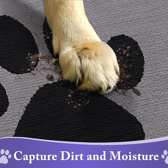 Buganda Dog Door Mat for Muddy Paws, Absorbent Dirt Trapper Non Slip Indoor Doormats, Washable Low-Profile Mat for Mud Dogs, Entryway Carpet for Inside Floor (36x24 Inches, Grey)