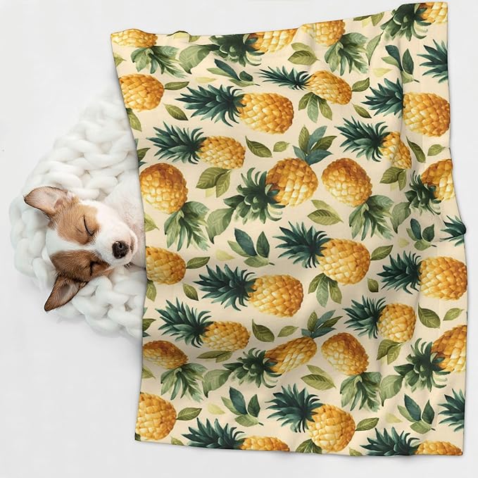 Waterproof Dog Blanket Soft Pet Blanket for Puppy Cat, Fleece Cat Throw Blankets for Furniture Bed Couch Sofa Reversible - Pineapple