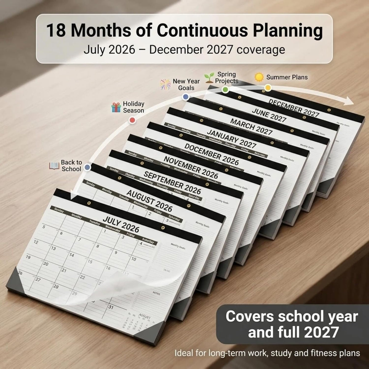 2-Pack Desk Calendar 2026-2027 - Two 18-Month Large Monthly Calendars (July 2026 - Dec 2027), 17" x 12" Desktop & Wall Calendars with Thick 120g Paper for Home and Office Sync