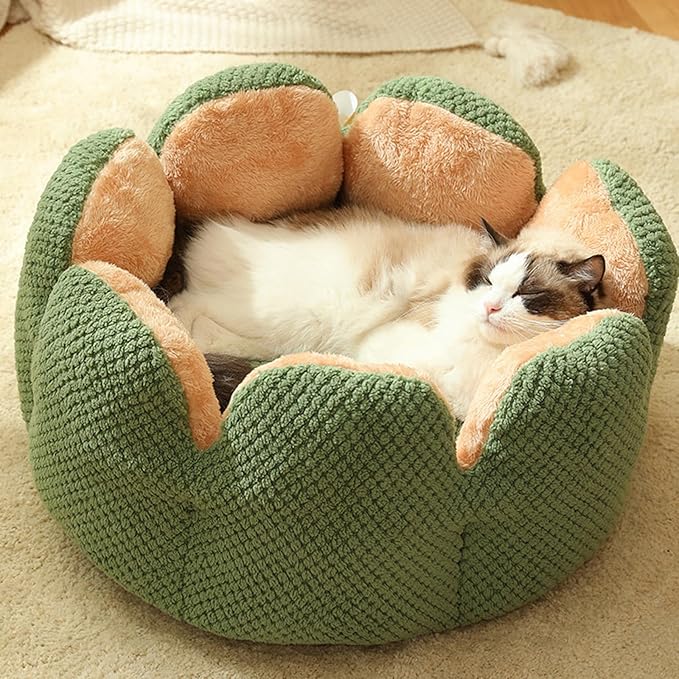 Cactus Flower Shape Dog Bed Warm Cute Kitten Lounger Cushions House Very Soft Small Dog Bed Washable s Beds, 37* 37* 15cm, Green