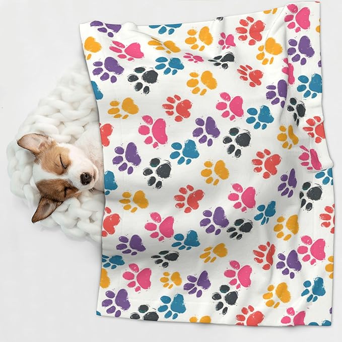 Colorful Paws Blanket for Pet - Dog Throw Blanket 40x30 Rainbow Couch Blankets for Puppy Dogs Cats