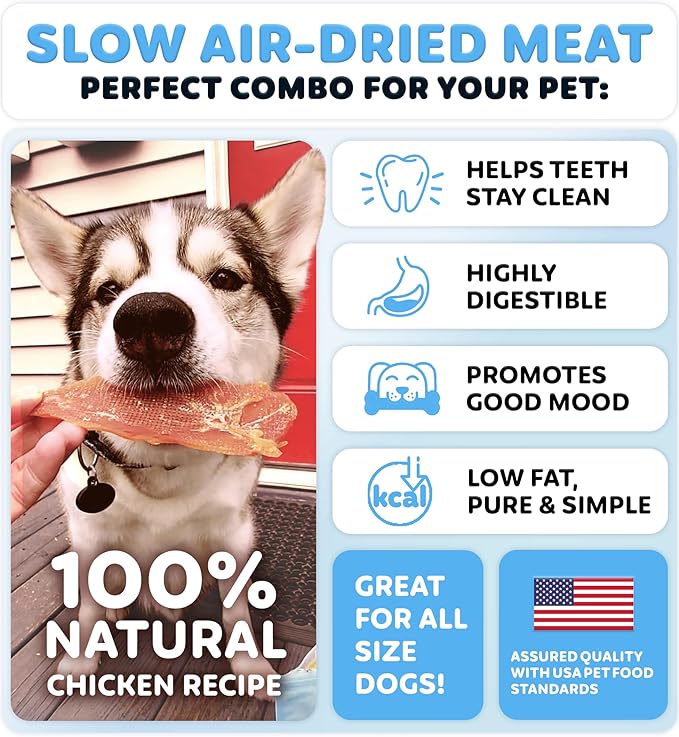Chicken Jerky Dog Treats - Rawhide Free - Dental Health Support Dog Snacks - Real Chicken - Grain Free, Low-Calorie, High-Protein, Canine Chews, 24 oz