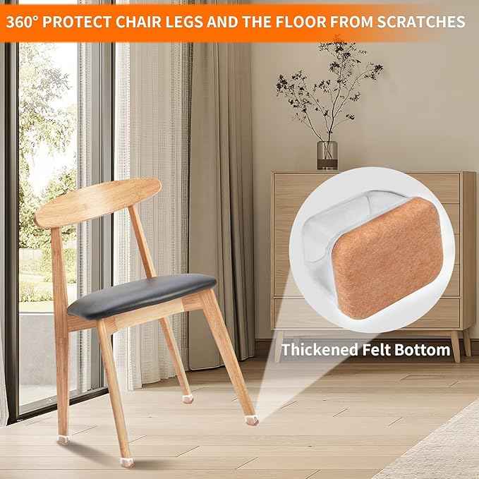 Ezprotekt 24 Pcs Rectangle Clear Silicone Chair Leg Floor Protectors Caps