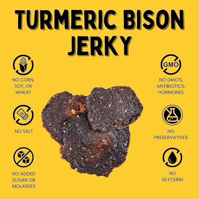 Winnie Lou Turmeric Bison Jerky Dog Treats – Limited Ingredient, Human Grade, Training Treats for Small, Medium & Large Dogs, USA Made, High Protein, Chews, Hypoallergenic, Sensative Stomach (2 Pack)