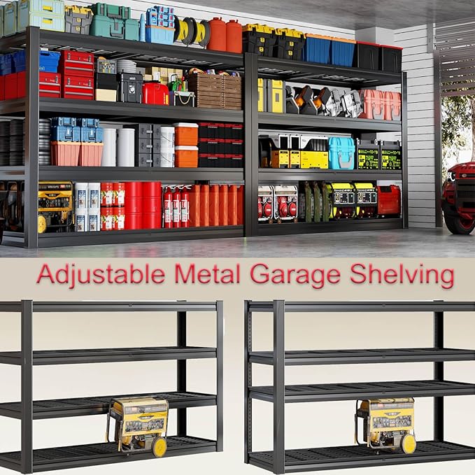 68" Wide Heavy Duty Garage Shelving Units, 5-Tier Deep Storage Shelves,Black Metal Garage Shelves,Steel Shelf,Large Storage Rack,Industrial Shelving for Shop, 68" W x 24" D x 84" H,2 Pack