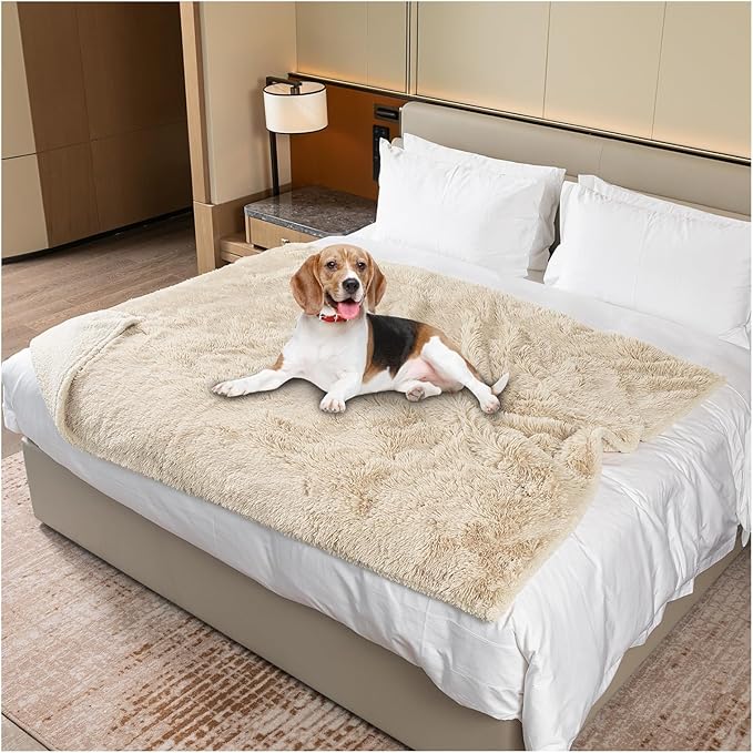 Long Faux Fur Calming Pet Blankets for Large Dogs Waterproof Cream Dog Blanket for Couch Sofa Cover Washable Puppy Bed Covers (Cream,XL-85x57in)