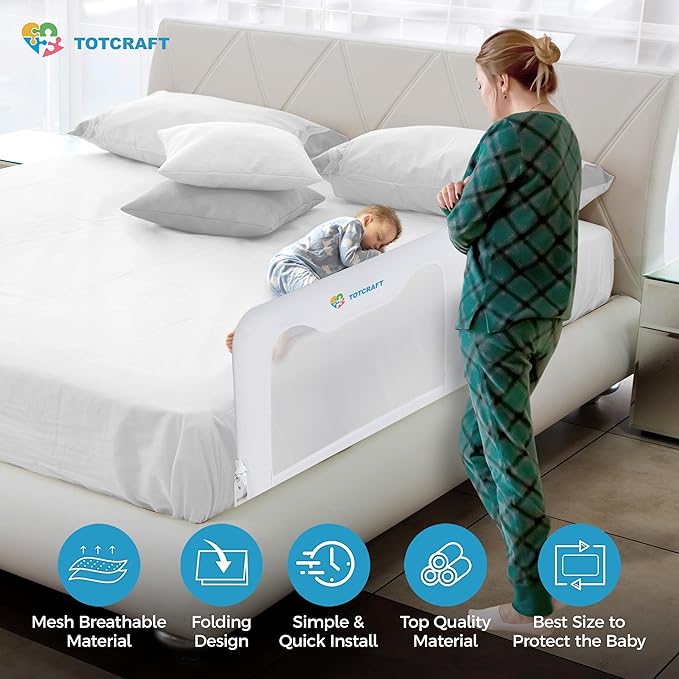 TotCraft Bed Safety Rails for Toddlers - Bed Rail Guard for Queen, King, Full Szie, Twin Mattress Bed (White, 35.5W*23.5H Inch (Regular Extra Tall))