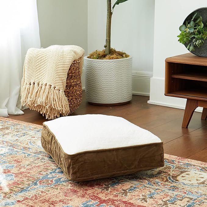 South Pine Porch Buddy Reversible Rectangle Pillow Style Microfiber and Sherpa Dog Bed with Removable, Machine-Washable Cover, Latte Sherpa, Extra Small (24 in. x 18 in.)
