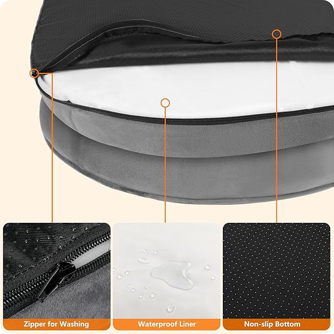 Dwanton Orthopedic Dog Bed for Medium Dogs with Gel Memory Foam, Waterproof Dog Sofa, Washable Pet Bed with Four Sided Bolster Cushion, Removable Cover & Non-Slip Bottom, 35", Light Gray