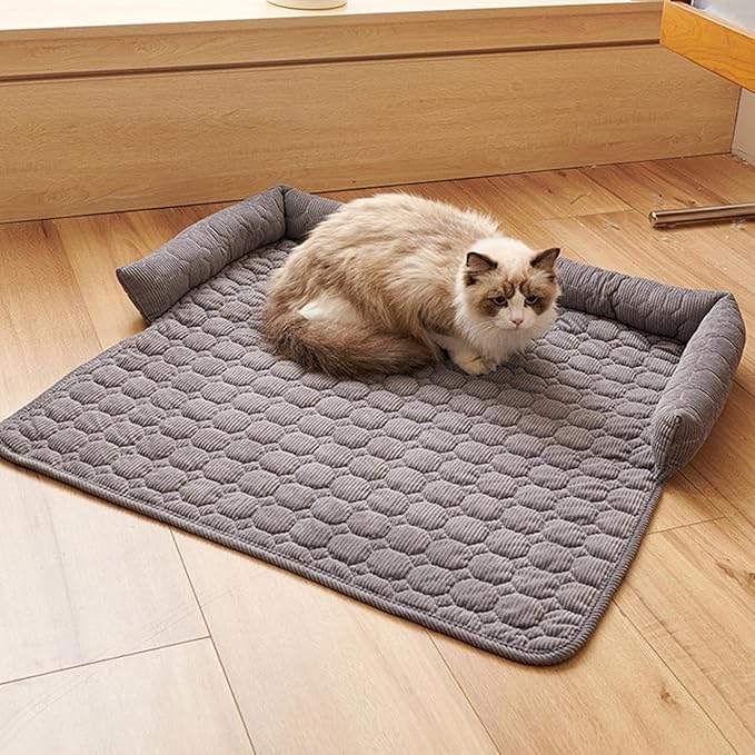 Pet Couch Covers for Sofa, 29" L × 29" W Calming Dog Bed Fluffy Dog Plush Mat for Furniture Protector with Bolster, Washable Removable Couch Cover for Small, Medium, Large Dogs and Cats (Light Gray)