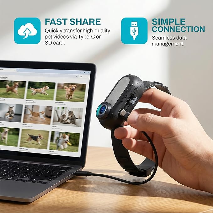 1080P Cat Camera Collar, Wireless Dog Collar Camera, Pet Collar Camera with Video Record, Cat Collar with Camera, Small Action Camera for Pet Supplies, for Cats/Dogs Tracking