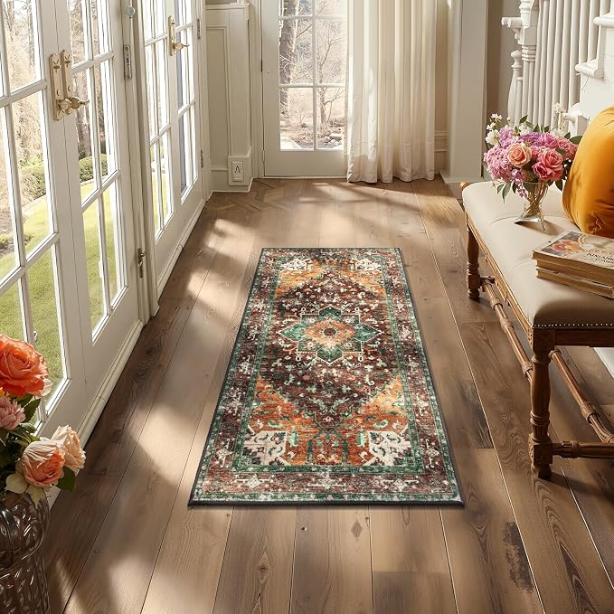 Yamaziot Washable Runner Rug, 2x4 Non-Slip Boho Vintage Hallway Rug Runner