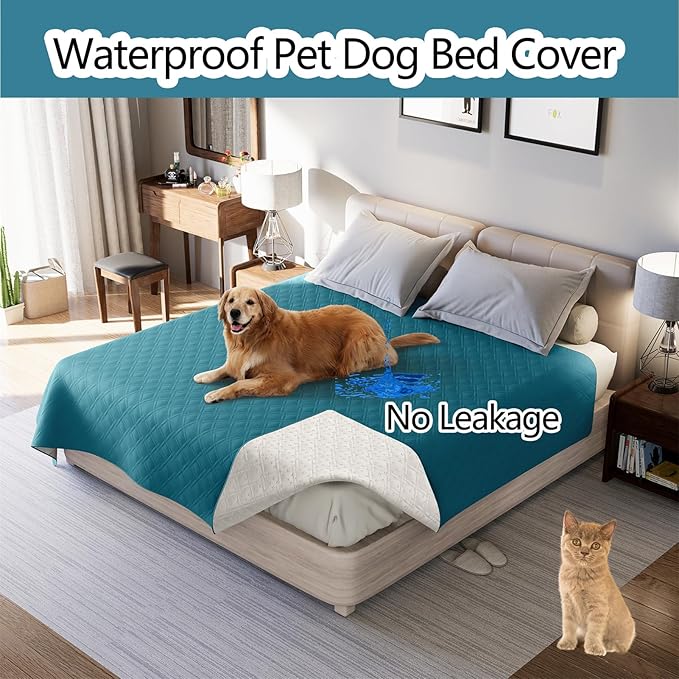 Dog Bed Cover Waterproof Microfiber Quilted Mattress Cover Pet Mat Silicon Non Slip 9 Size Furniture Protectors for Bed Sofa Couch (173 x 208 cm/68 x 82 in,Deep Blue)