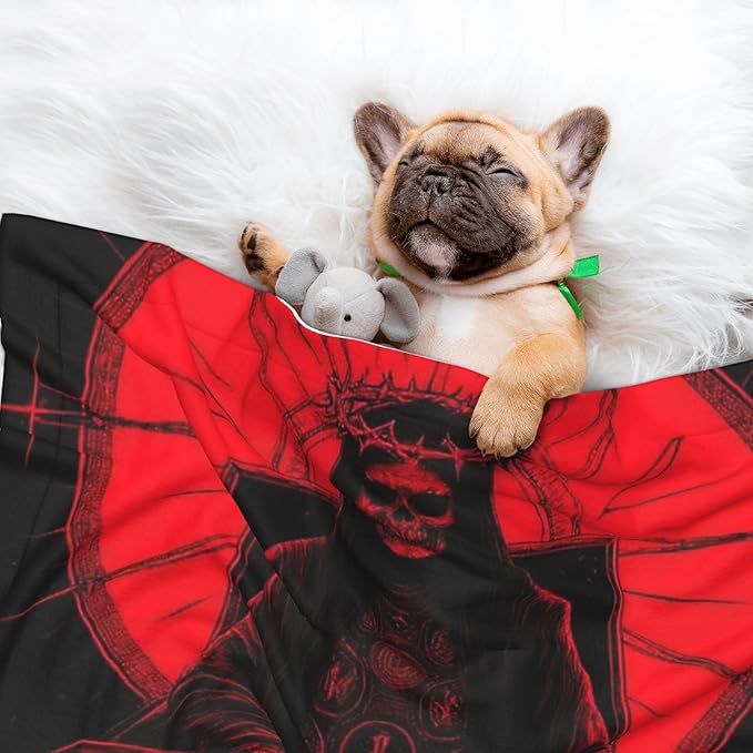 Waterproof Dog Blanket Soft Pet Blanket for Puppy Cat, Fleece Cat Throw Blankets for Furniture Bed Couch Sofa Reversible - Red Gothic Skeleton Throne