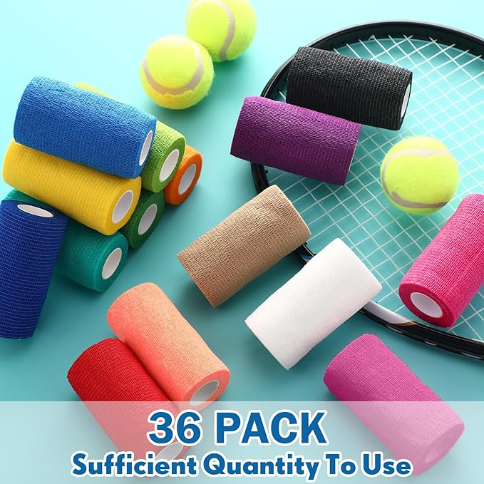 Treela 36 Pcs Self Adherent Bandage 4" X 5 Yard Wrap Breathable Cohesive Bandage Elastic Adhesive Tape for Stretch Athletic Sports Wrist Ankle(Refreshing Color)