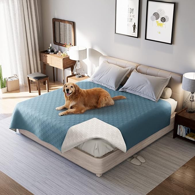 Waterproof Dog Bed Covers for Couch Protection, Water-Resistant Soft Dog Pet Blanket Anti-Slip Dog Blanket for Bed, for Furniture Bed Couch Sofa (Gray Blue,96x82inch)