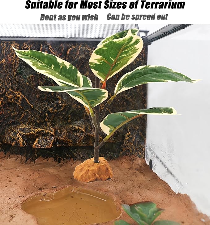Woyrise Reptile Plants for Terrarium, 9" Fake Rubber Tree Ball Python Tank Accessories Habitat Decor fit Crested Gecko Leopard Bearded Dragon Lizard Chameleon Snake - Ficus Elastica Tineke